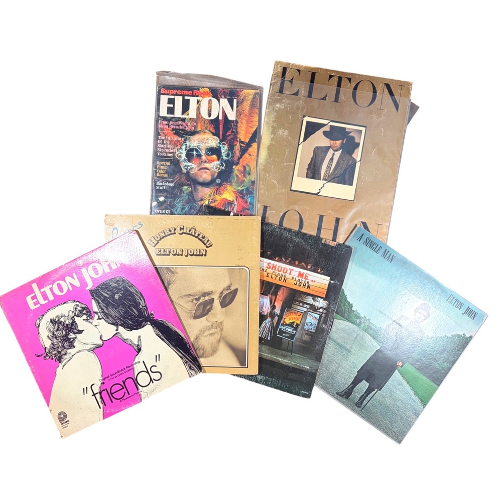 Elton John Vintage Vinyl Record Lot Friends Honky Chateau‎ Single Man Tour Books